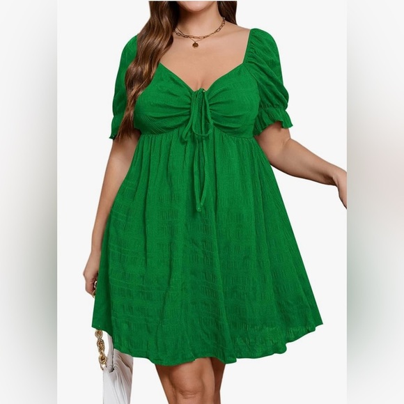 SOLY HUX summer sweetheart neck puff short sleeve midi dress green 4XL NWT - Picture 1 of 12